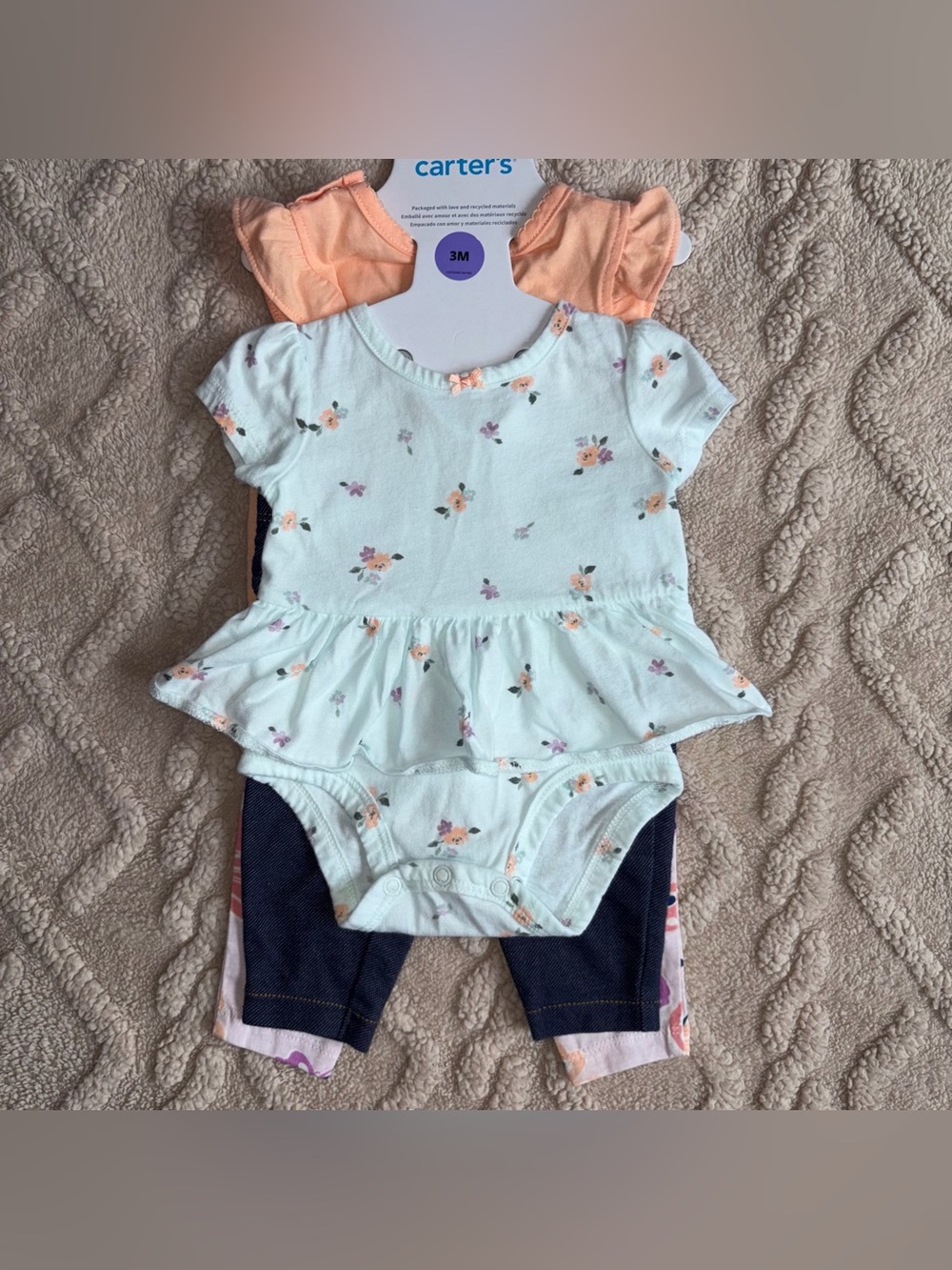 Carter’s Girl 3M Outfit Sets - NWT 2pc Onesie Pants Flower Little Sister, 2 Sets